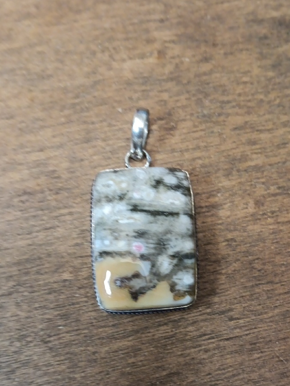 Natural Patterned Jasper Pendant in Beige and Gray - Unbranded